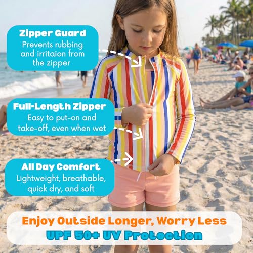 Image of SwimZip Girls' 3 Pc Swim Set w /Long Sleeve Rash Guard, Tankini & Shorts UPF 50+