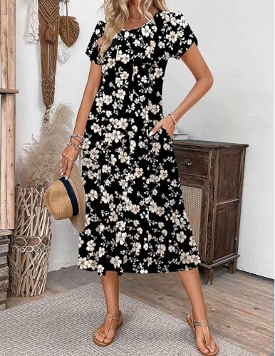 Image of ZEAGOO Womens Casual Dresses for Summer Short Sleeve Flare Midi Dress Loose Flowy Beach Sundress