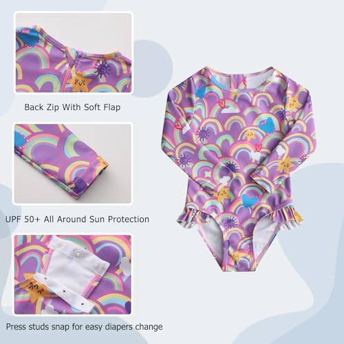 Image of Aisyee Baby Girls One Piece Swimsuits Long Sleeve Rash Guard Swimshirts