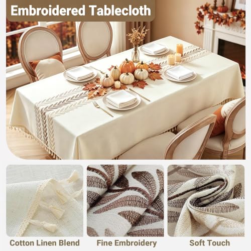 Image of Laolitou Rectangle Embroidered Tablecloth with Tassels 55x102 Inch