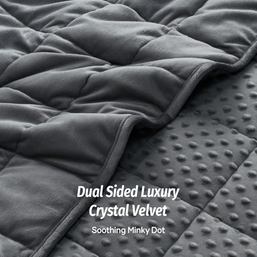 Image of Wemore Minky Dot Weighted Blanket for Adults Queen Size 15 lb, Soft Heavy Blanket for Stress Relief and Sleep Promotion, Breathable Blanket for All-Season with Glass Beads, Dark Grey 60 x 80 inches