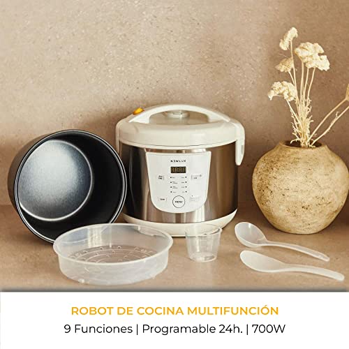 NEWLUX-Robot-de-Cocina-Multifuncion-5L-Mod-Newcook-Blanco-con-Cubeta-Antiadherente-Programable-24H-9-Funciones-y-8-Menus-automaticos-Mantiene-Caliente-24H