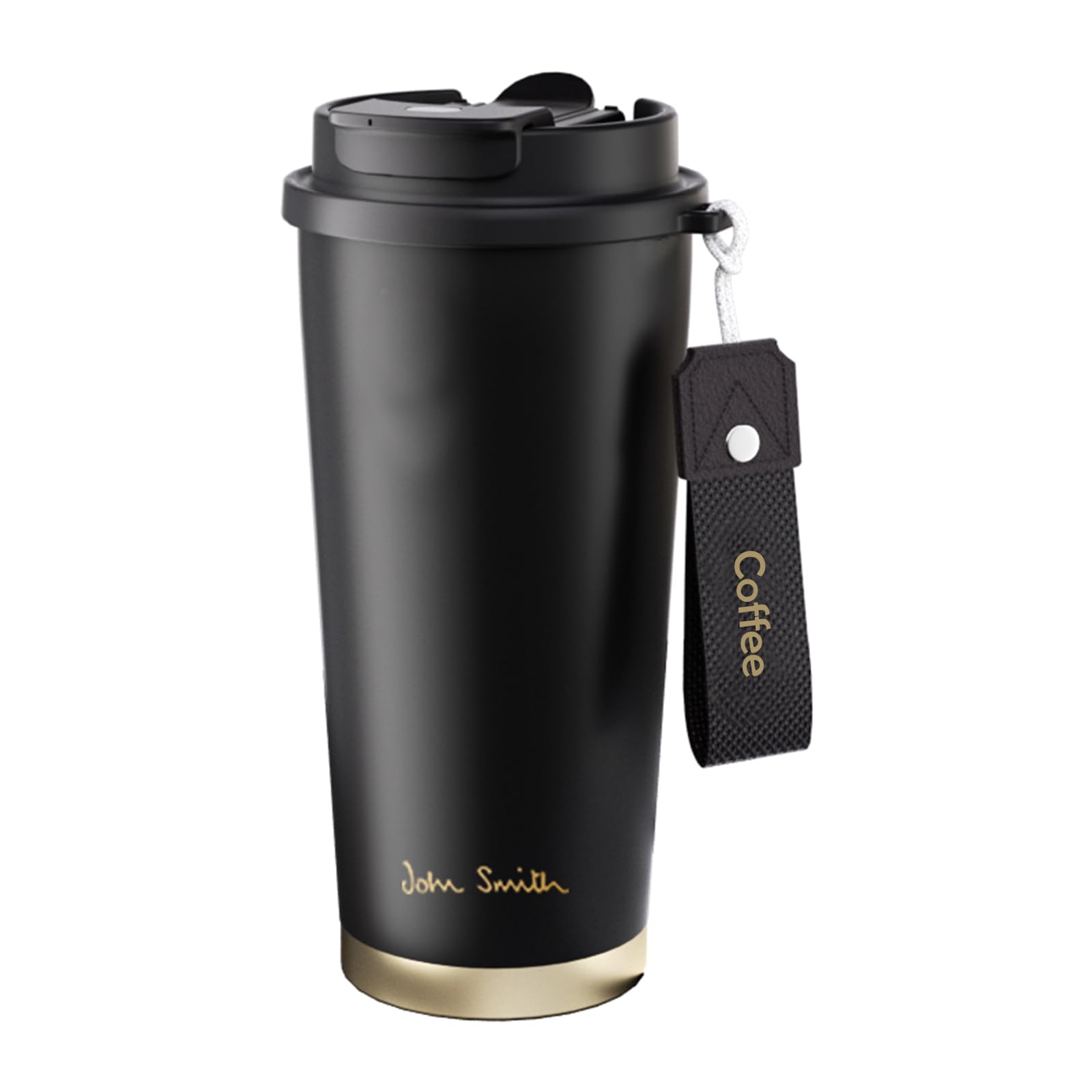 John Smith Travel Mug Insulated with Ceramic Coating, 16oz Stainless Steel Coffee Tumbler Spill-Proof Flip Lid Leak-Proof, Keeps Coffee Hot/Cold for Hours, Ideal for Office Commute Camping (Black)