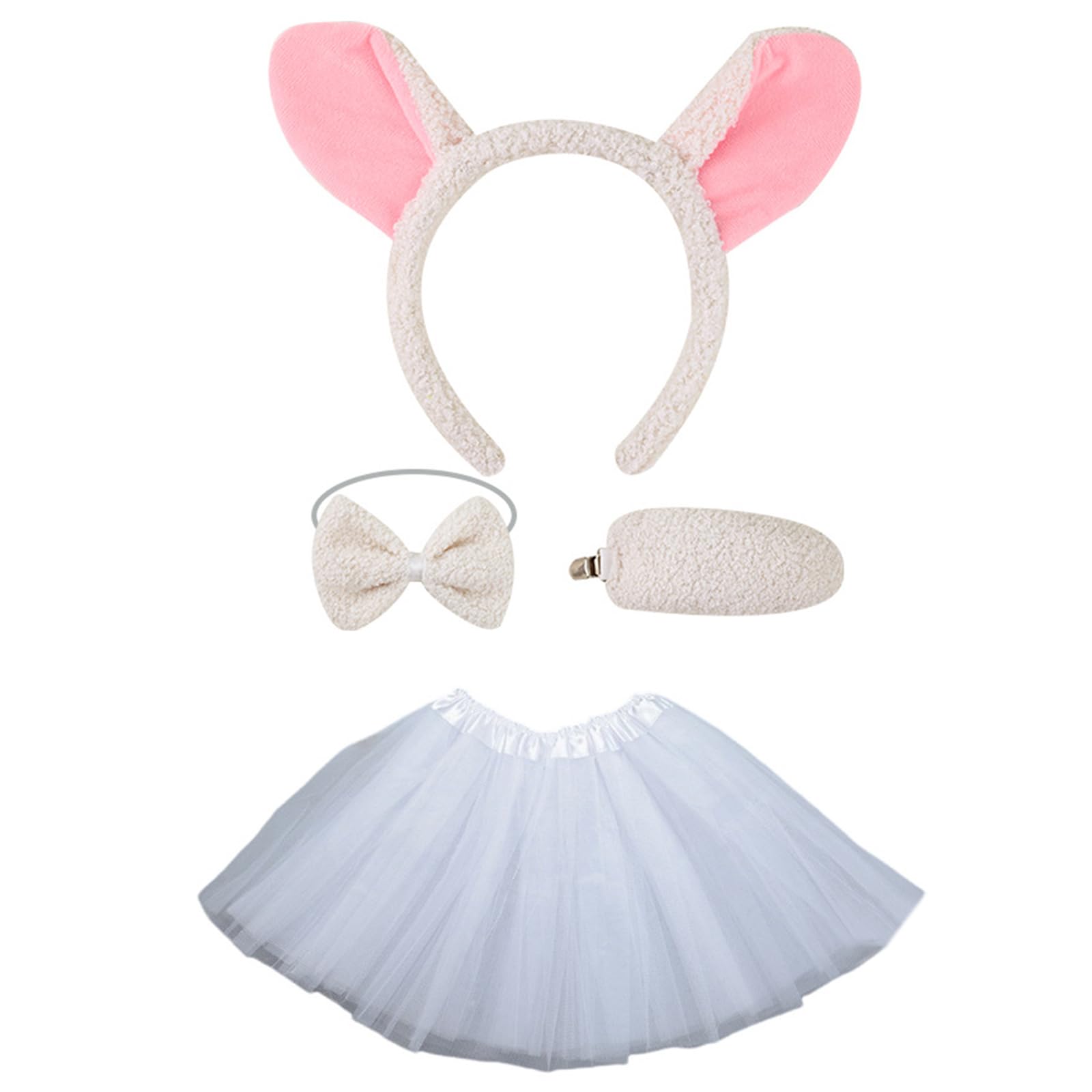 Xanorrg Plush Sheep Costume Set Ear Hair Hoop Soft Gloves Mesh Skirt Tail Bowtie Ear Headband For Halloween Costume Headband Tail Bowtie Gloves Hair Hoop