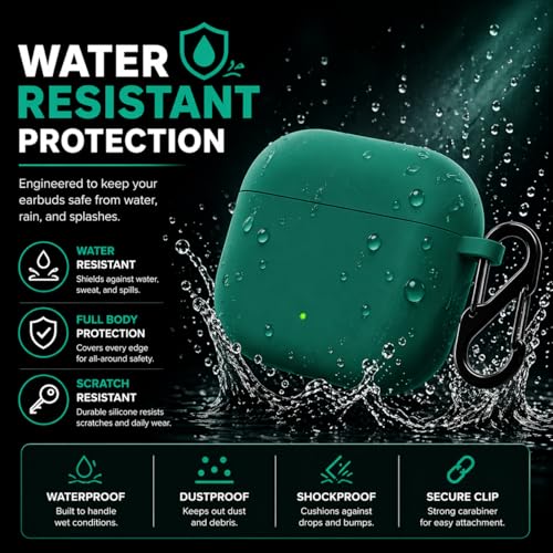 Image of Anvique Silicone Case Cover for Oneplus Nord Buds 4 Pro, Scratch Resistance, Shock Absorption, with Premium Carabiner (Green)