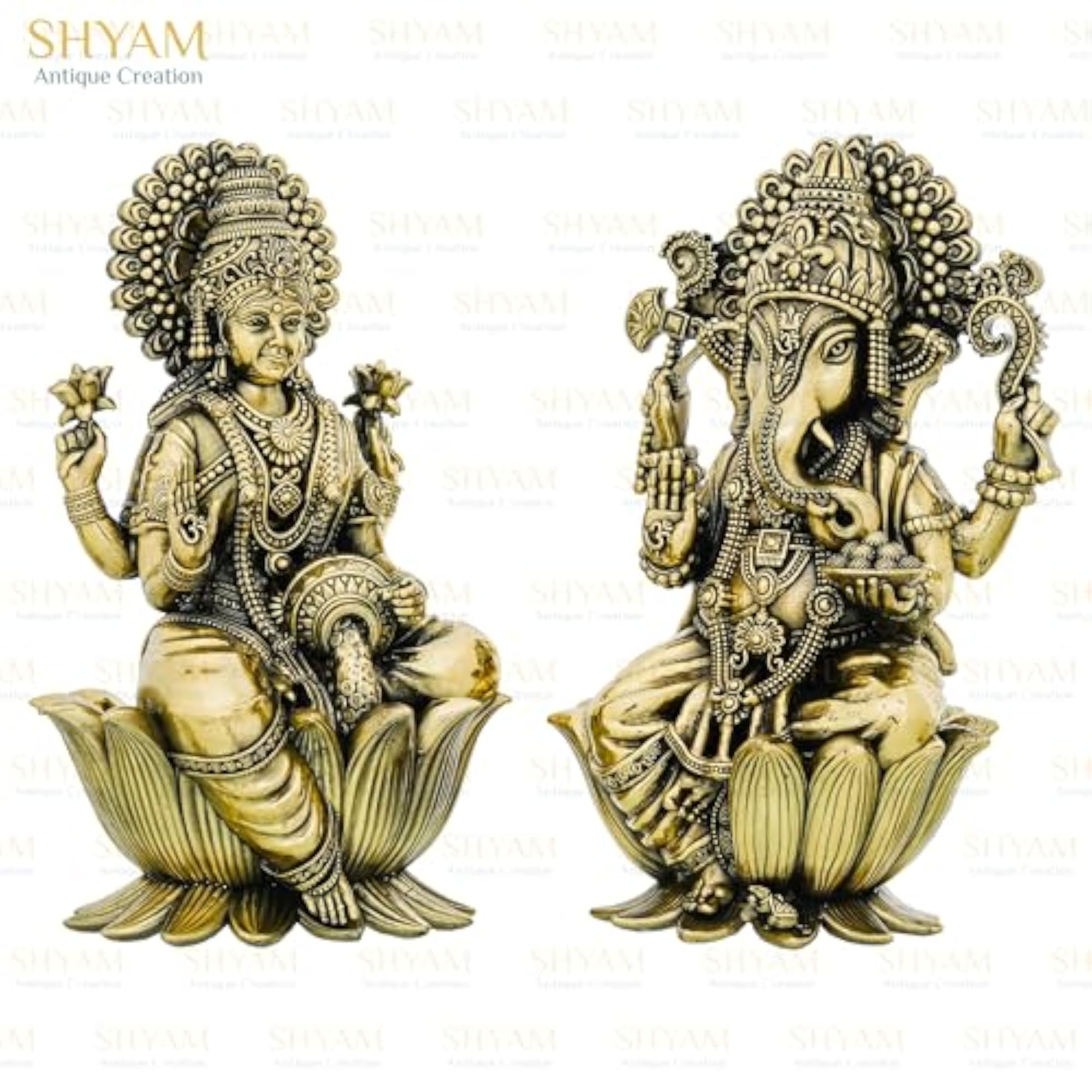 Brass 5 Inch Lakshmi & Ganesha Idol Combo Set
