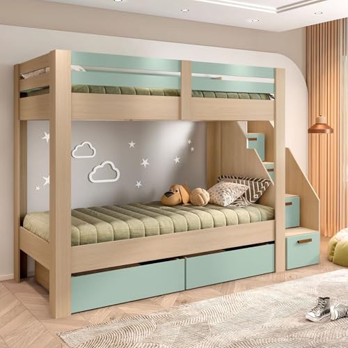 Beliche Infanto Juvenil 2 Gavetões Escada com 4 Gavetas Star Plus Casa Tema Natural/menta