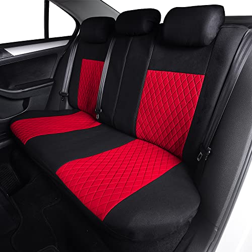 TOYOUN Car Seat Covers Full Set, Universal Seat Covers for 5 Car Seater Front Bucket Seat Covers and 50-50 or 60-40 Rear Split Bench Back Seat Covers Auto Seat Covers Set Two-tone Black & Red Fabric - Image 4