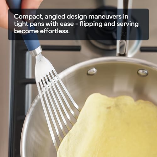 Image of Misen Fish Stainless Steel Spatula - Slotted Turner for Cooking - Perfect for Frying - Heat Resistant - Dishwasher Safe -1mm Thick Flexible Flipper - Soft Silicone Grip Handle for Easy Use