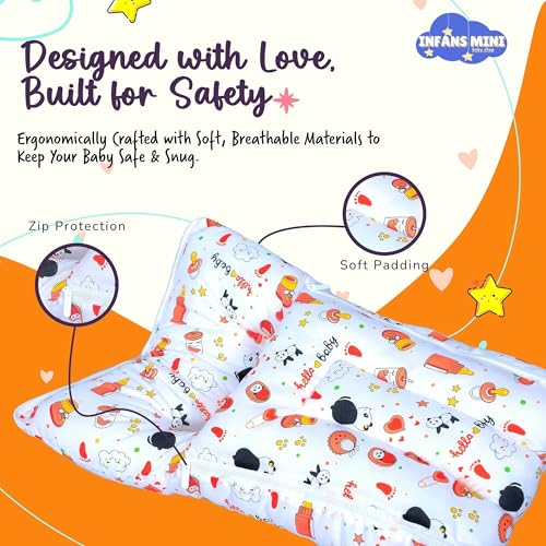 Image of Baby Bed, Sleeping Bag & Carry Nest Cotton|3 in 1 Convertible Portable Bassinet-Nest|Unisex New Born Sleeping Bed for 0-6 Months (Panda Orange)