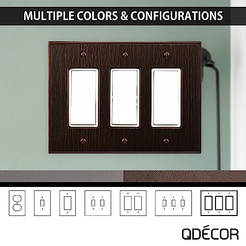 Questech Décor Triple Rocker Light Switch Cover, 3-Gang Electrical Wall Plate, Triple Switch Standard Size Gfci Receptacle Cover, Decorative Twill Texture, Oil Rubbed Bronze Finish #TOP5