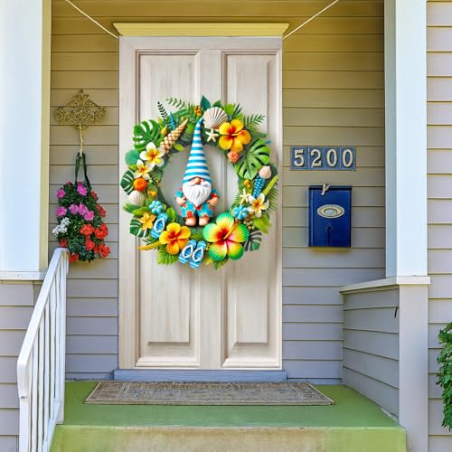 Image of Summer Tropical Gnome Door Cover 35x71in Hawaiian Beach
