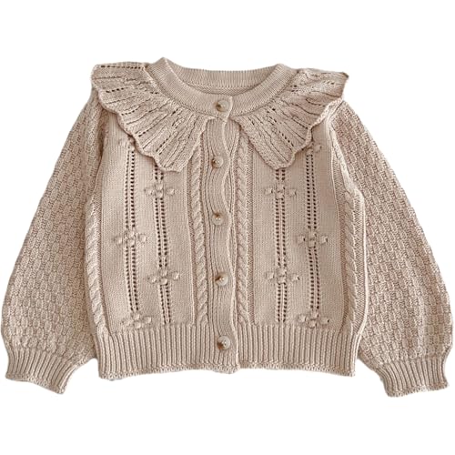 Princess Baby Girl Knitted Cardigan - Cute Doll Collar, Crochet Button Closure - Winter Outerwear Kids Tops