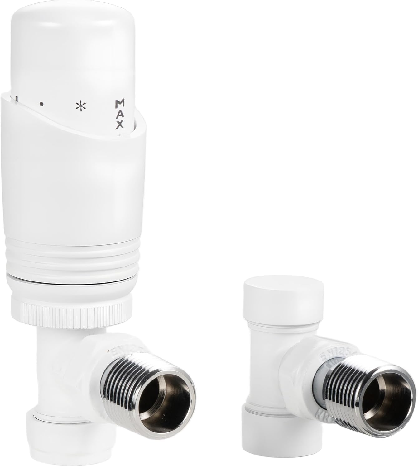hep Online, valvola termostatica per radiatore 1/2 "× 15 mm, angolata con detentore, set termostato TRV, ottone H62, a risparmio energetico (angolo bianco TRV)