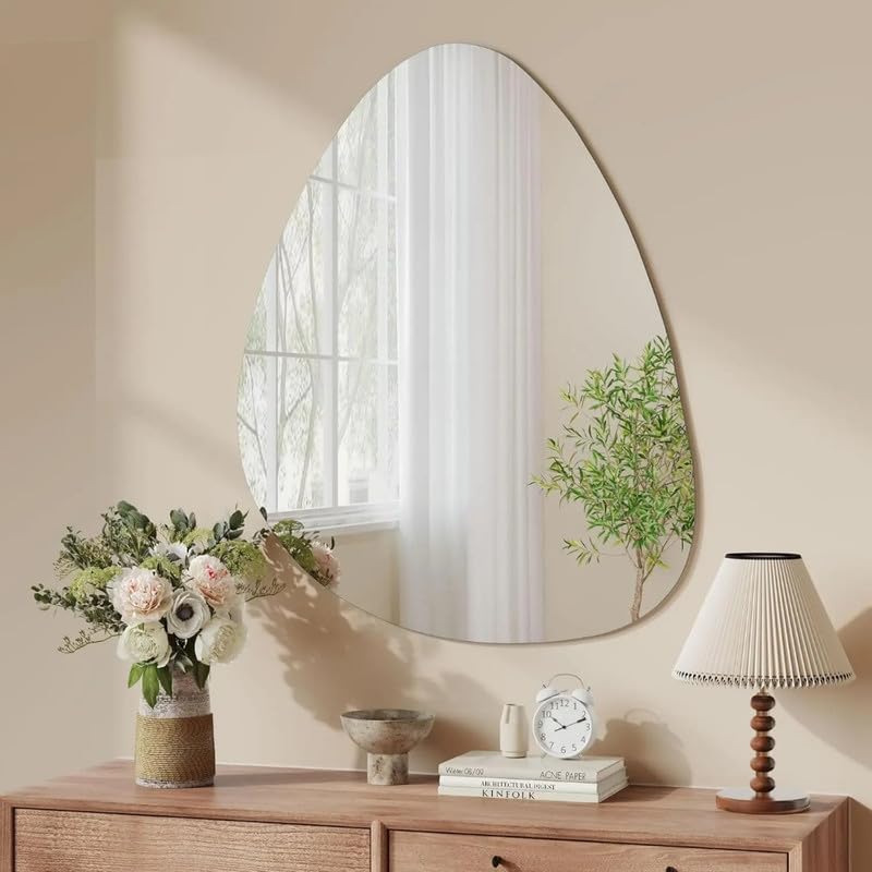 Image of 12x18 Inch Irregular Teardrop Wall Mirror | Frameless Artistic Design | 5mm HD Glass | Decorative Accent Mirror for Bedroom, Living Room, Vanity & Entryway Decor