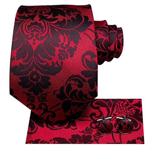 Image of Hi-Tie Silk Ties for Men Plaid Paisley Striped Necktie Pocket Square Cufflinks Set Formal Business