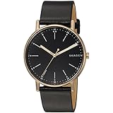 Skagen Men 's 40 mmブラックレザーバンドスチールケースクォーツアナログ腕時計skw6401