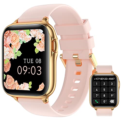 Parsonver Montre Connectée Femme avec Appel Bluetooth, 1,7'' Smartwatch Sport Étanche IP68 avec Podomètre Fréquence Cardiaque, Bracelet Intelligent Numérotation Bluetooth pour Android iOS-Or Rose