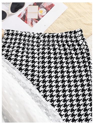 Image of SweatyRocks Girl's 2 Piece Outfits Houndstooth Print Mesh Long Sleeve Top and Flare Pants Set White 12Y