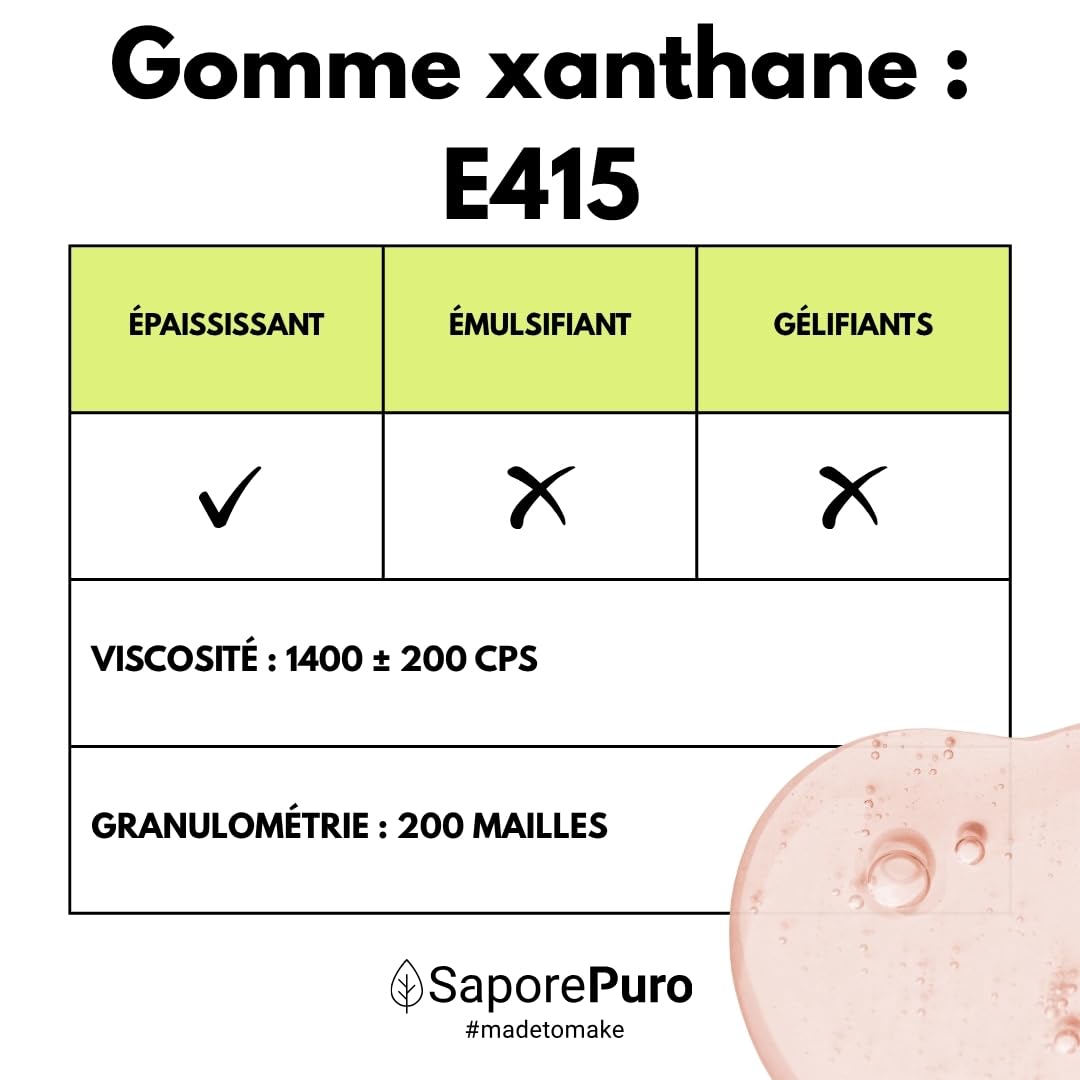 Saporepuro Xanthane en poudre 1 kg - Idéal pour la crème glacée, les sauces, mixologie, cuisine moléculaire, les nappages et les sorbets - 100% pur