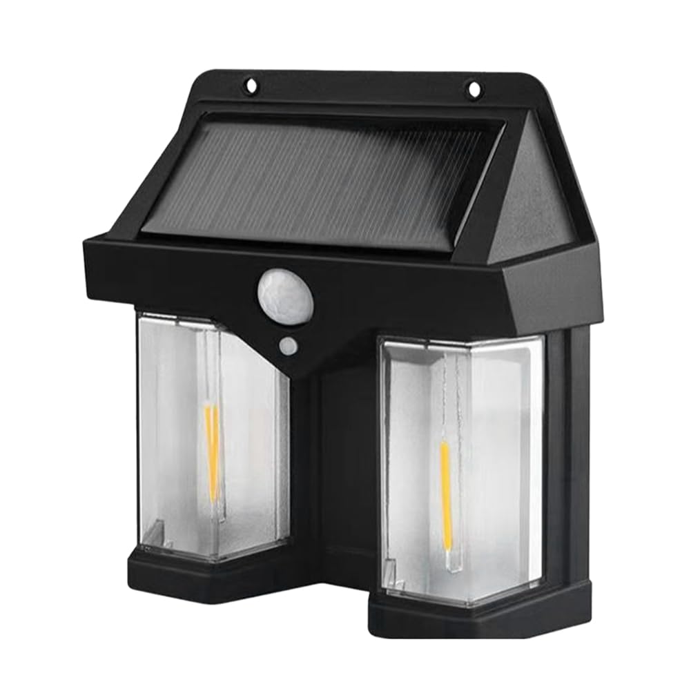 CTRLZS 1 PCS Outdoor Solar Wall Lamp Outdoor Dual-Core Solar Induction Lamp Black Waterproof IP65 Wireless Motion Sensor