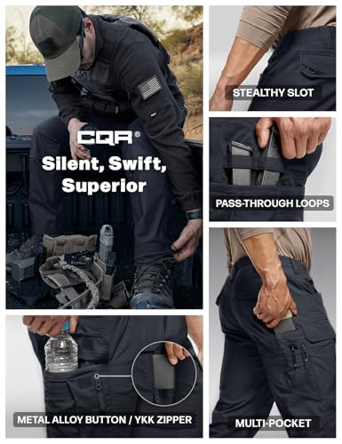 Image of CQR Men's Flex Stretch Tactical Pants, Water Resistant Ripstop Cargo Pants, Lightweight EDC Outdoor Work Hiking Pants
