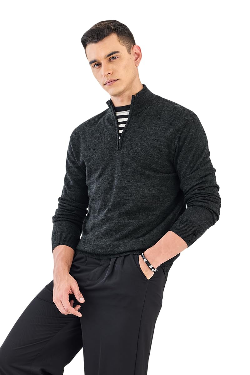 snitch Luxe Men's Sweater | High Neck Full Sleeve with Zip Closure | Regular Fit Soft Marino Blend Fabric Warm Wool Knit Winter Fashion Sweater for Casual Wear-picture-30