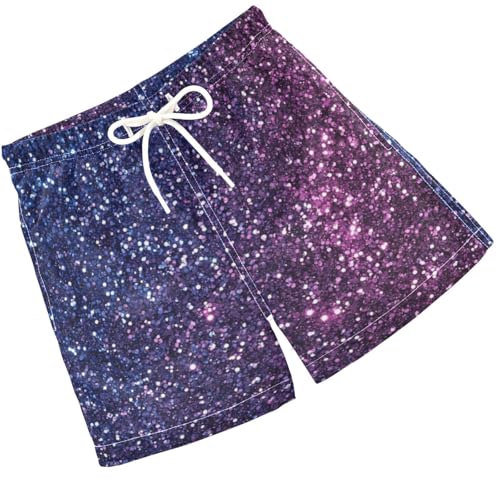Pigsaly Boys Swim Trunks Indigo Deep Purple Gradient Flashing Glitter Boys Board Shorts Swimsuit Swimwear Bathing Suit S