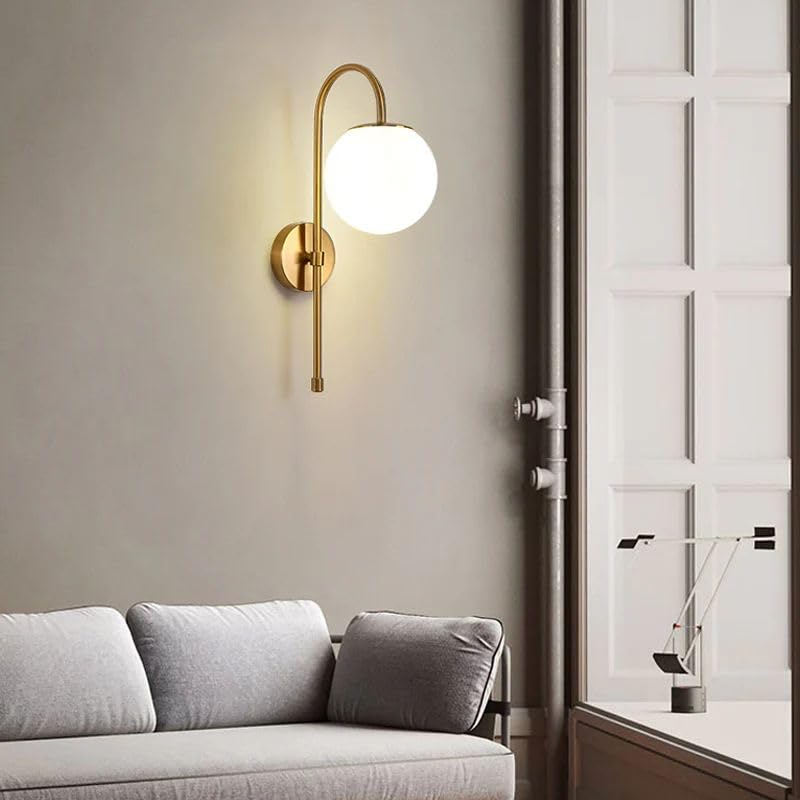 Image of LED Frosted Glass Globe Wall Sconce | Curved Wall Light Fixture | Decorative Lighting for Living Room Bedroom Dining Cafe Bar Restaurant | Modern Home Decor Wall Lamp