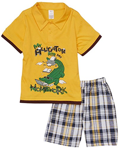 Image of ToBeInStyle Boys' 2-Piece Graphic Top & Plaid Shorts Outfit Set - Polo or V-Neck Tee