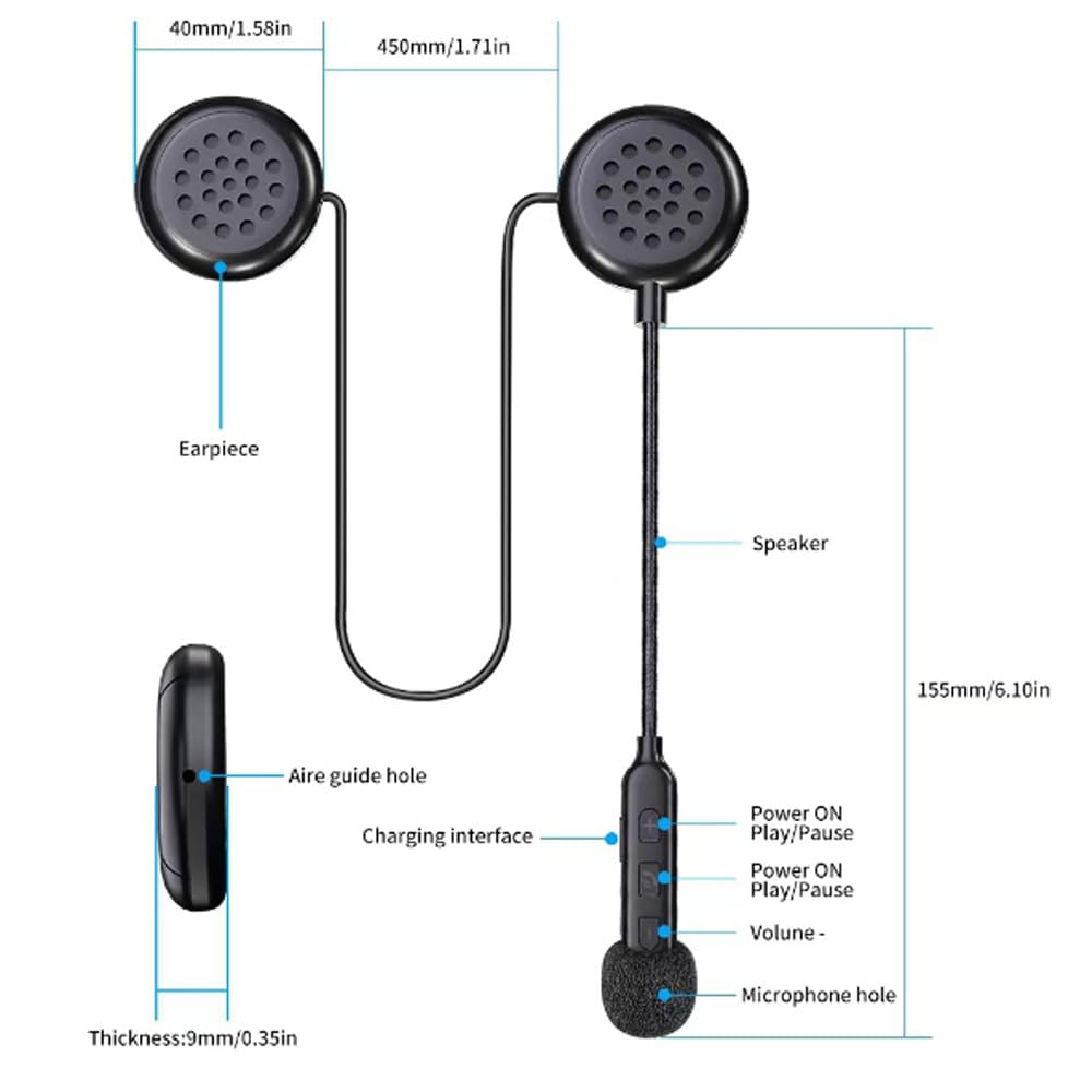 OBEST Auricolare Bluetooth 5.0 per Casco, Impermeabile Moto Bluetooth Cuffia, Controllo Musicale, Wireless Mani Libere Rumore Riduzione Auricolare per Ciclismo/Sci/Equitazione