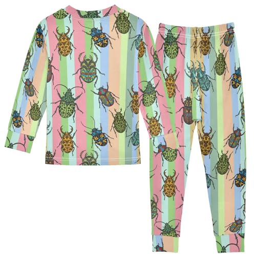 Pajama Sets Long Sleeve Beetle Pattern Colorful Stripes Soft Comfy Sleepwear 2 Piece PJS 3-8T3