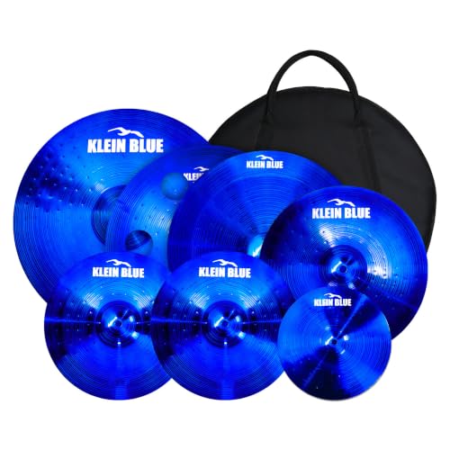 7-Piece Blue Alloy Cymbal Set with Gig Bag, Drum Cymbal Pack, 20' Ride, 16' Holed Crash, 18' China...