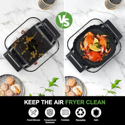 Image of Square Silicone Air Fryer Liners for Ninja Crispi FN101GY FN101SG FN101ST FN101MT FN101PL Large for 4Qt, Small for 6Cup, Reusable Basket Trays, 4-in-1 Portable Glass Airfryer Accessories
