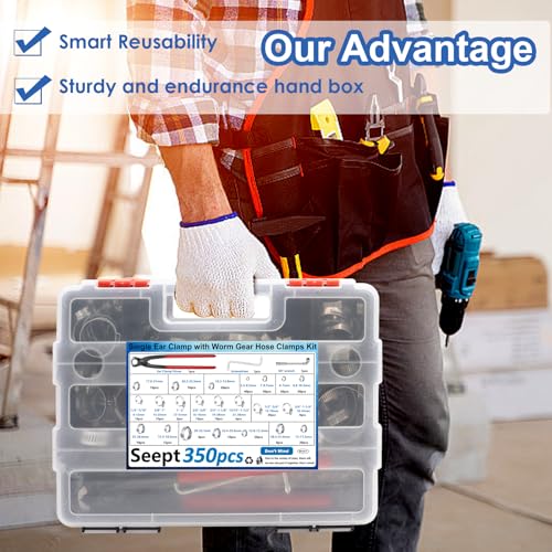 Image of 350Pcs 5.3-51mm Single Ear Hose Clamps with Worm Gear Hose Clamps Assortment Kit Pack in Handheld Box for Auto /Home Appliance /Pipe /Fuel Line
