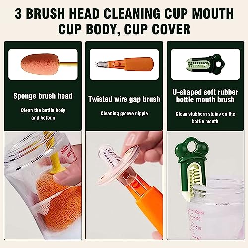 Image of UCRAVO 3 in 1 Multi Bottle Cleaning Brush,Sponge Baby Bottle Brush, Cup Lid Gap Bottle Cleaner Brush Cleaning Brush, Multifunctional Cup Brush with Long Handle for Water Bottles, Tumblers, Cups