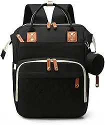 Bolsa Maternidade Mochila Impermeável Multifuncional Espaçosa para a Mamãe e o Bebê com Bolsos para Mamadeira e porta Chupetas (Preta)