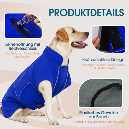 Katzinst Hundemantel Wasserdicht Große Hunde, Regenmantel Hund, Hundejacke Winter Warmer Hunderegenmantel für Große Hunde, Hundemantel Deutsche Dogge Blau 4XL
