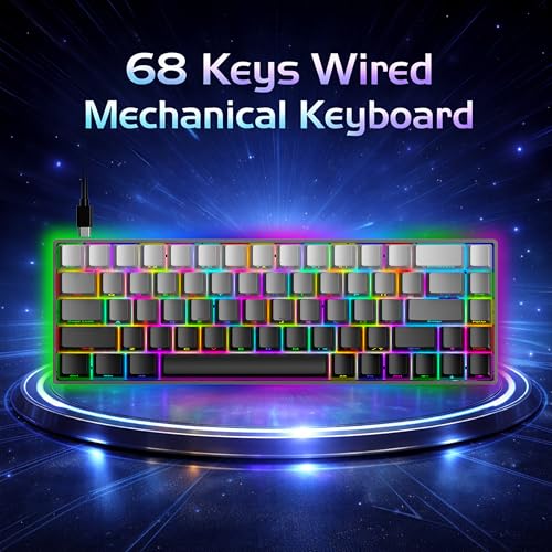 Image of Ant Esports APEX100 Mini Wired Mechanical Gaming Keyboard, 68 Keys Compact Layout, Hot-Swappable Silent Red Switches, RGB Backlit, All Keys Anti-Ghosting for PC & Mac Gray Gradient