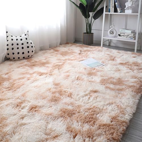 Grand tapis salon 200x300 cm camel à poils longs et doux