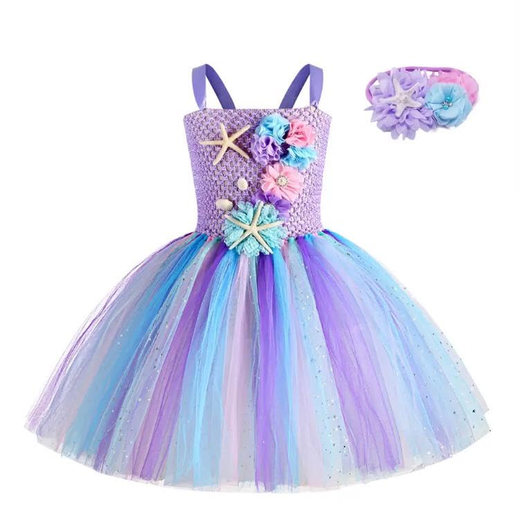 Vestido Fantasia Sereia Festa Aniversário Tule Tutu (5-6 anos)
