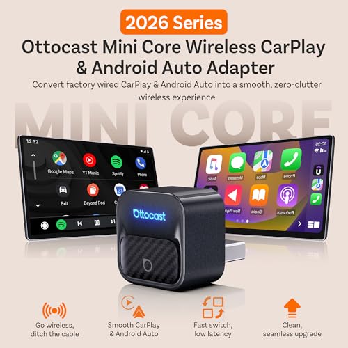 Image of Ottocast Mini Core 2026 Wireless CarPlay & Android Auto Adapter, WiFi 6 & Bluetooth 5.4 Ultra-Fast Connection, One-Touch Device Switching, Plug & Play, Auto Connect for iPhone & Android