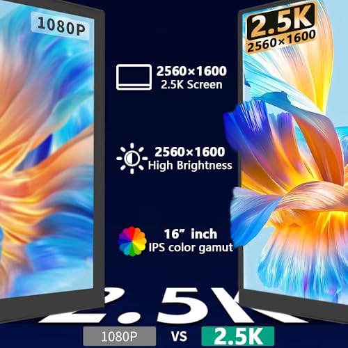 Image of 16 inch 2.5K Portable Monitor 144Hz (USB-C), 2560x1600 HDR Gaming Monitor with Stand & Speakers, HDMI USB-C External Display for Laptop Mac PC PS5 /Phone