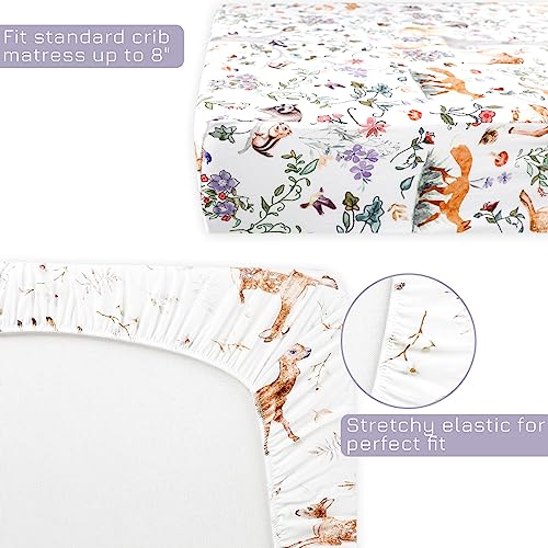 Image of Fitted Crib Sheet 2 Pack, Crib Sheets 28 inchx 52 inch for Boys & Girls, Super Soft Breathable Toddler Bed Sheets for Standard Crib & Toddler Bed Mattress, Woodland Animal