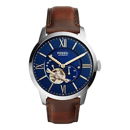 Fossil Reloj para hombre Townsman, movimiento mecánico automático, caja de 44mm de acero inoxidable plateado con correa de piel, ME3110