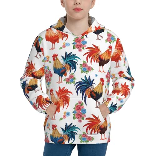 Roosters and Flowers Kid Hoodies Boys Sweatshirts Girls Pullover with Pocket - Main Image