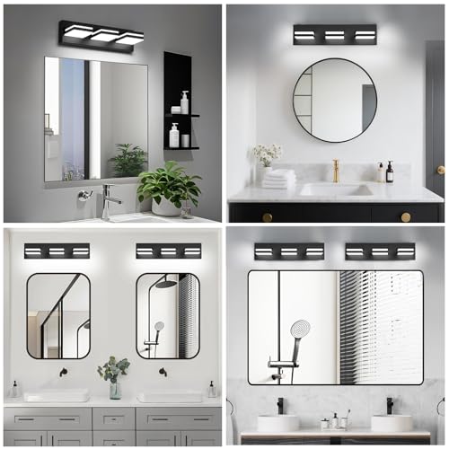Image of IZORRO LED Modern Bathroom Lights Fixtures(3-Light,Dimmable,360Rotate),Matte Black Acrylic Wall Lighting,Vanity Lights for Bathroom Over Mirror - 6000k 16In （No Assembly Required）
