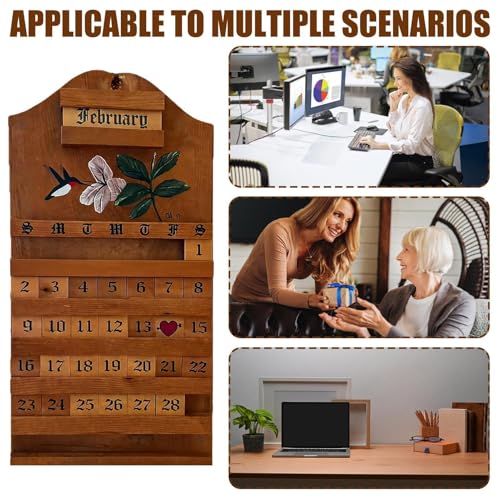 Calendario de madera tallada premium diseño colibrí perpetuo ornamental 4