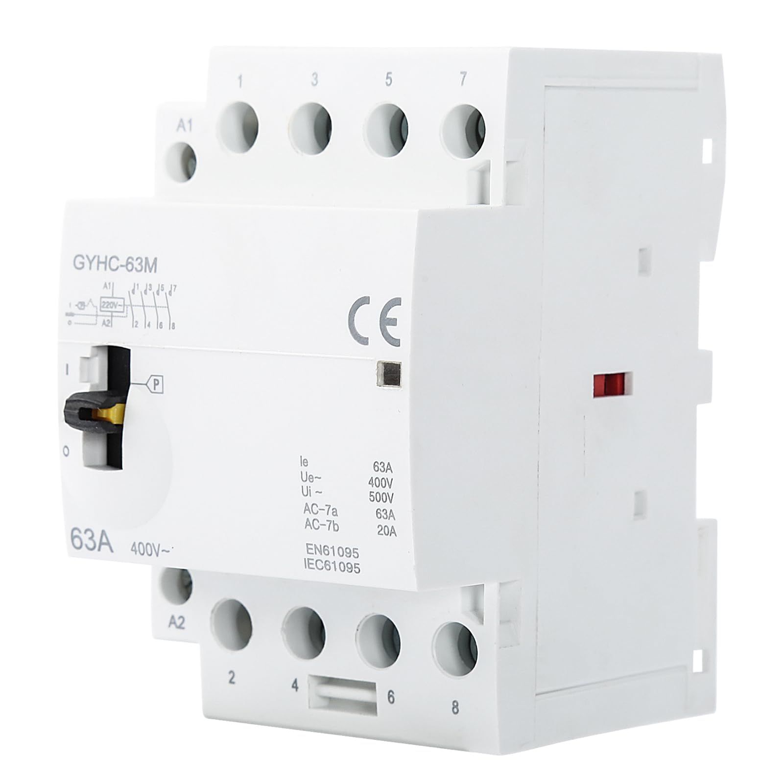 Jadeshay Contacteur Jour Nuit Chauffe eau Contacteur AC Domestique 4P 63A 4NO 400V Contacteur Automatique Manuel triphasé à 4 Fils Contacteur Rail DIN (Size : 63A)