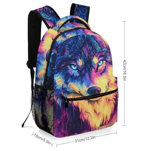 Wild Wolf Watercolor Funny Backpack Casual Daypack Lightweight Shoulders Bag for Men Women Cute Print2